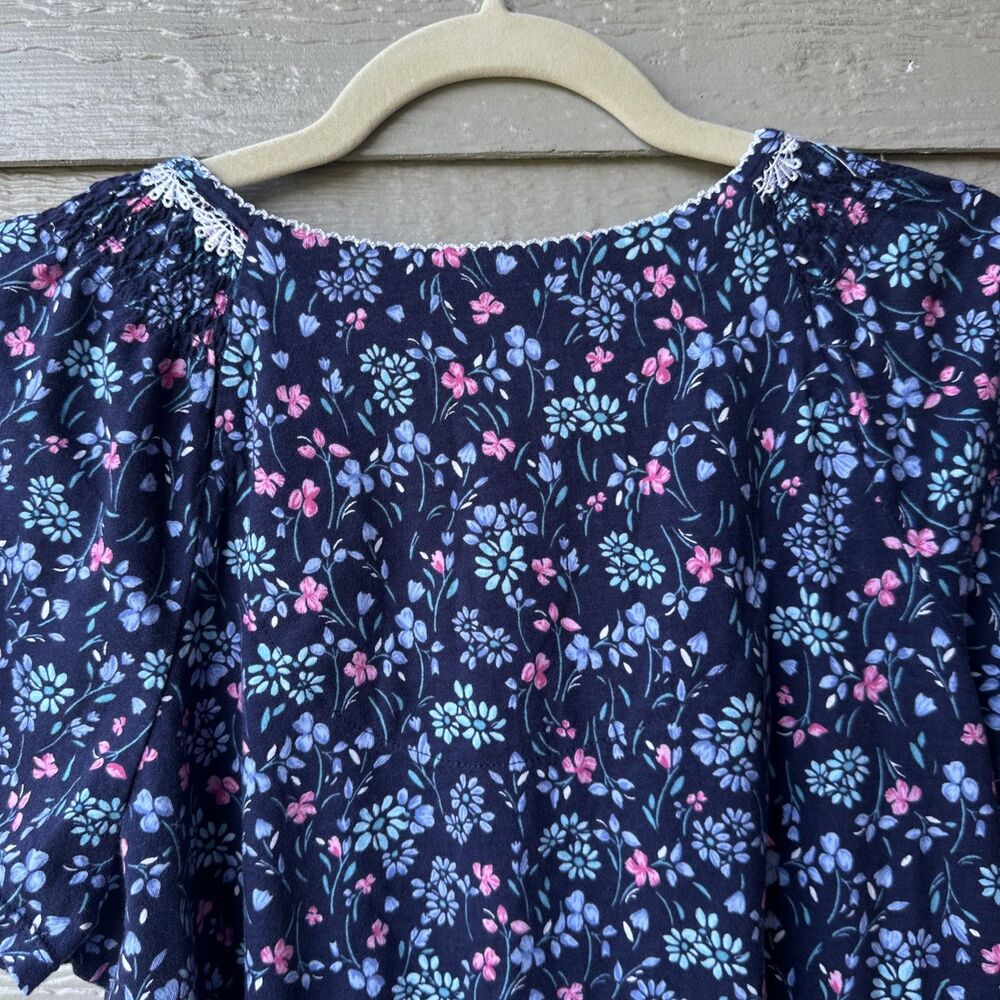 Aria Collection Women's XL Navy Floral Round Neck Short Sleeve Cotton Nightgown - Picture 7 of 9